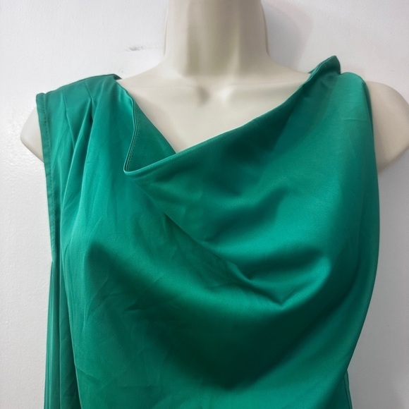 Merokeety Women’s Large Green One-Shoulder Satin Wrap Midi Dress with Slit - Picture 6 of 12